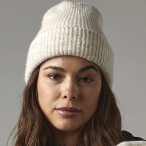Cosy Ribbed Beanie, Almond Marl