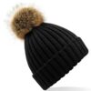 WH-BLANK-BN-UN-Black-front Faux Fur Pop Pom Chunky Beanie