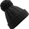 Cable Knit Melange Beanie, Black