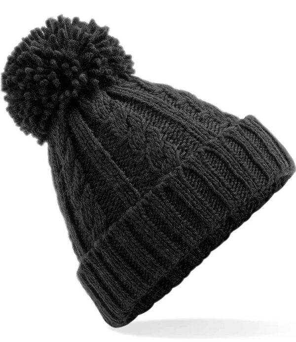 Cable Knit Melange Beanie, Black