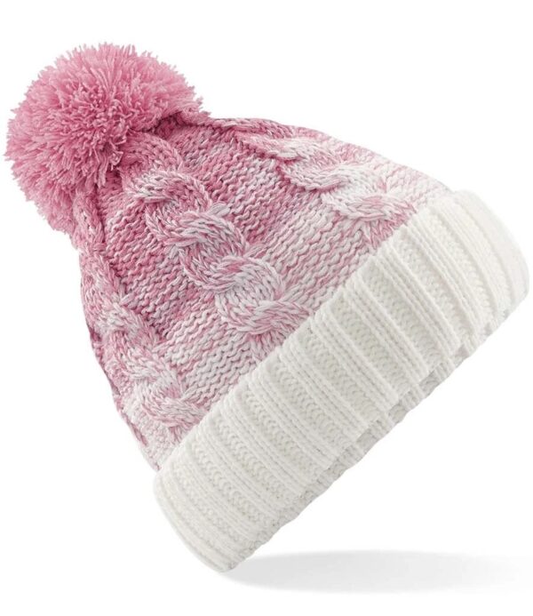 Ombré Pom Pom Beanie, Dusky Pink Off White
