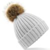 WH-BLANK-BN-UN-LightGrey-front Faux Fur Pop Pom Chunky Beanie