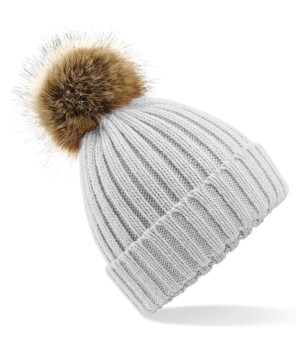 WH-BLANK-BN-UN-LightGrey-front Faux Fur Pop Pom Chunky Beanie