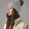WH-BLANK-BN-UN-LightGrey-model-right Faux Fur Pop Pom Chunky Beanie