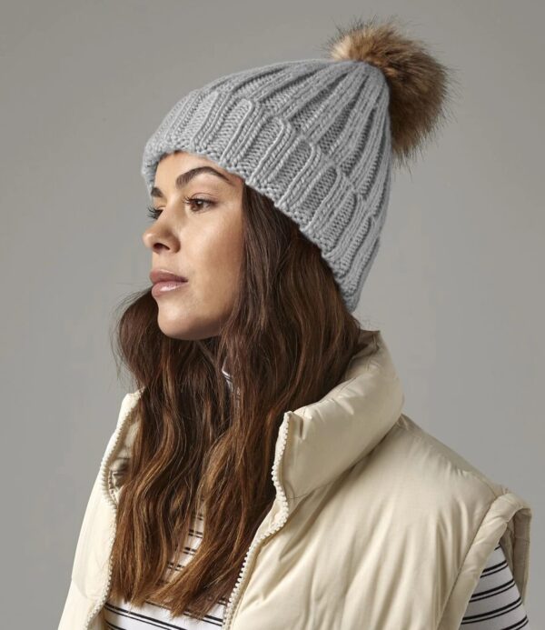 WH-BLANK-BN-UN-LightGrey-model-right Faux Fur Pop Pom Chunky Beanie
