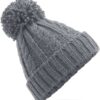 Cable Knit Melange Beanie, Light Grey