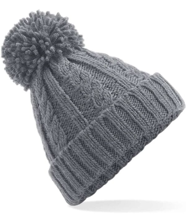Cable Knit Melange Beanie, Light Grey