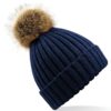 WH-BLANK-BN-UN-Navy-front Faux Fur Pop Pom Chunky Beanie