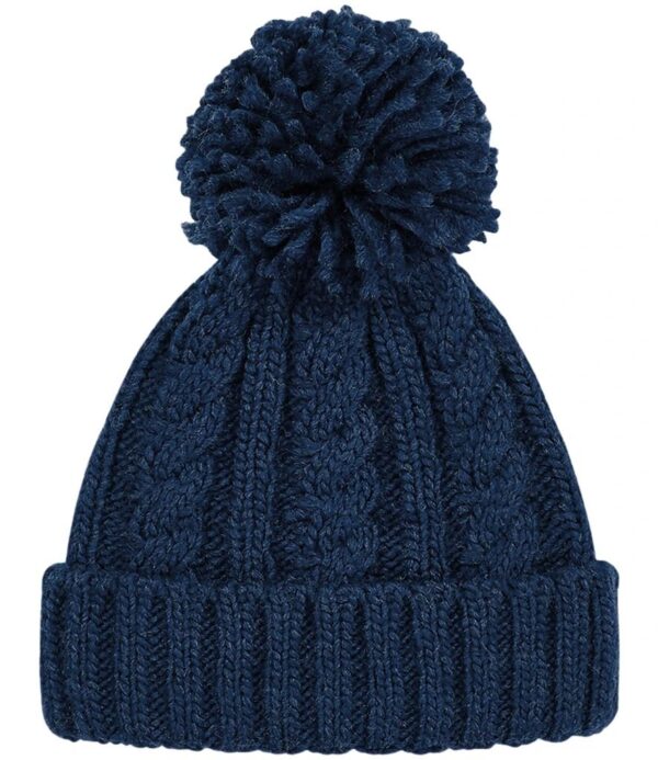 Cable Knit Melange Beanie, Navy