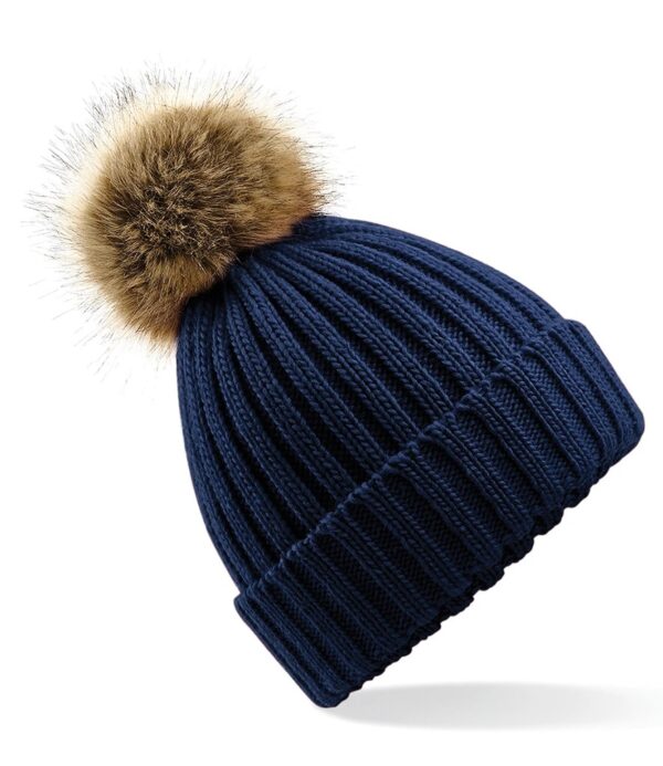 WH-BLANK-BN-UN-Navy-front Faux Fur Pop Pom Chunky Beanie