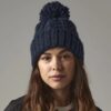 Cable Knit Melange Beanie, Navy