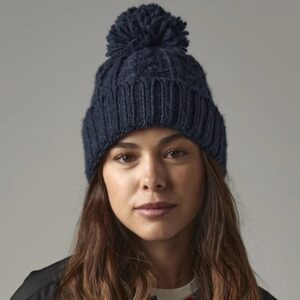 Cable Knit Melange Beanie, Navy