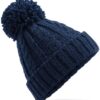 Cable Knit Melange Beanie, Navy