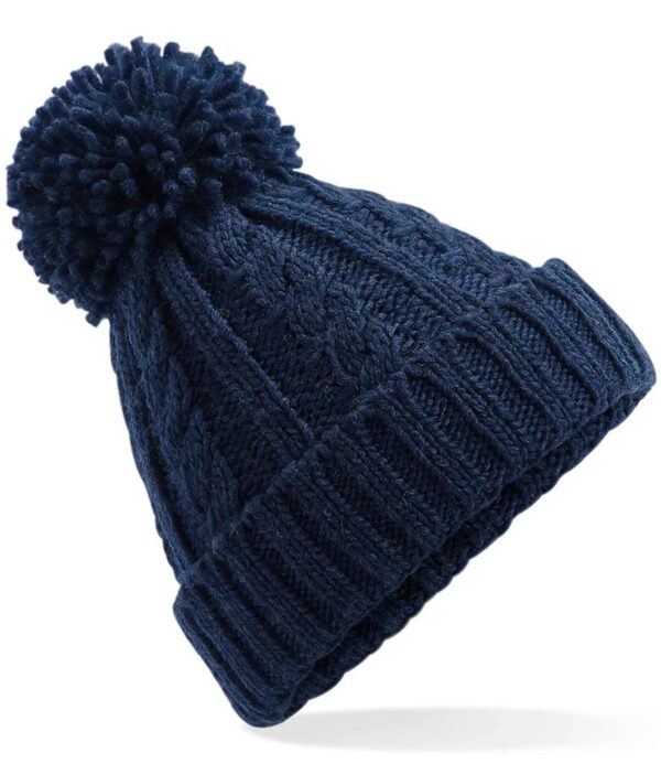 Cable Knit Melange Beanie, Navy