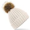 WH-BLANK-BN-UN-Oatmeal-front Faux Fur Pop Pom Chunky Beanie
