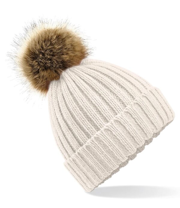 WH-BLANK-BN-UN-Oatmeal-front Faux Fur Pop Pom Chunky Beanie