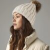 WH-BLANK-BN-UN-Oatmeal-model-right Faux Fur Pop Pom Chunky Beanie