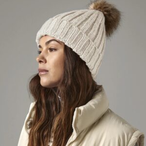 Faux Fur Pop Pom Chunky Beanie