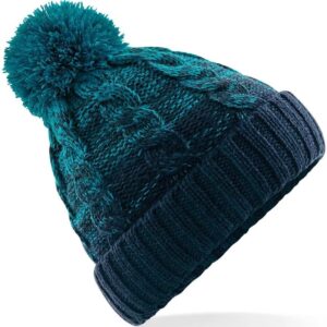 WH-BLANK-BN-UN-TealFrenchNavy-front Ombré Pom Pom Beanie, Teal French Navy
