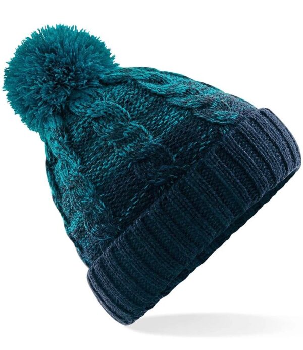 Ombré Pom Pom Beanie, Teal French Navy