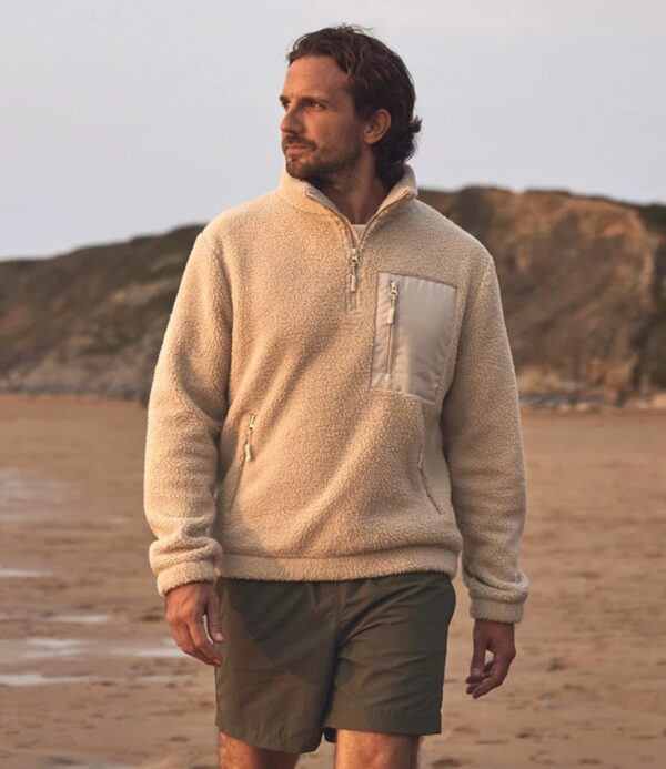 Quarter Zip Borg Fleece, Natural