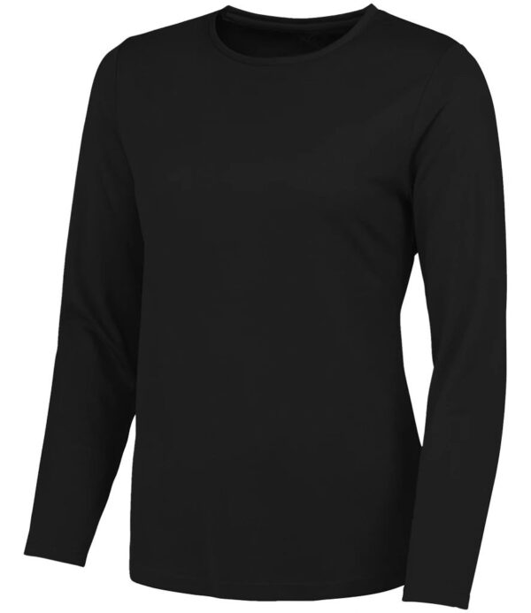 WH-BLANK-LS-LD-JetBlack-front Women's Sport Long Sleeve Tshirt, Jet Black