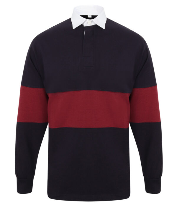 WH-BLANK-RG-UN-NavyBurgundy-front Panelled Rugby Shirt