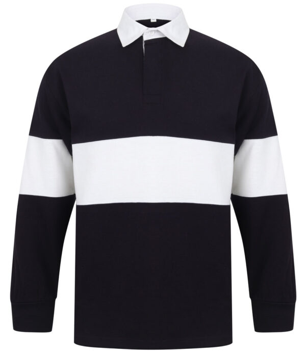 WH-BLANK-RG-UN-NavyWhite-front Panelled Rugby Shirt