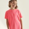 WH-BLANK-TS-KD-ElectricPink-model-front Kids Sport Tshirt, Electric Pink