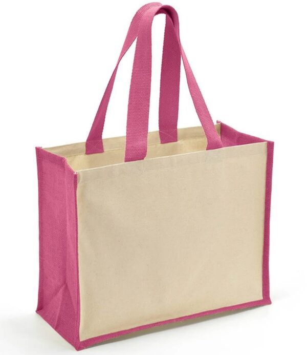 Jute and Canvas Shopper, Natural/Fuchsia