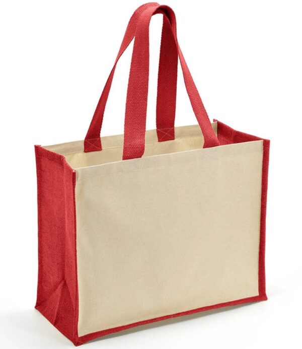 Jute and Canvas Shopper, Natural/Red